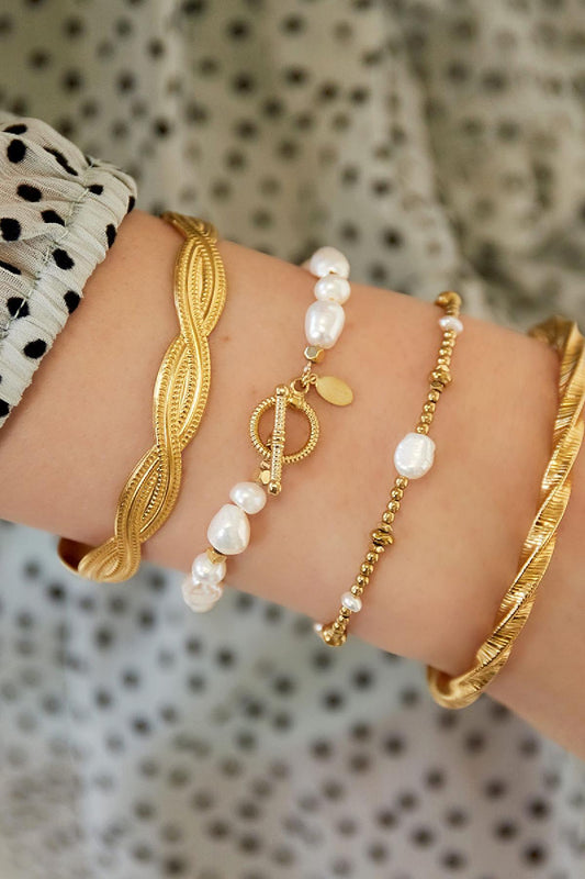 Roestvrij stalen armband parels Goud kleur Stainless Steel